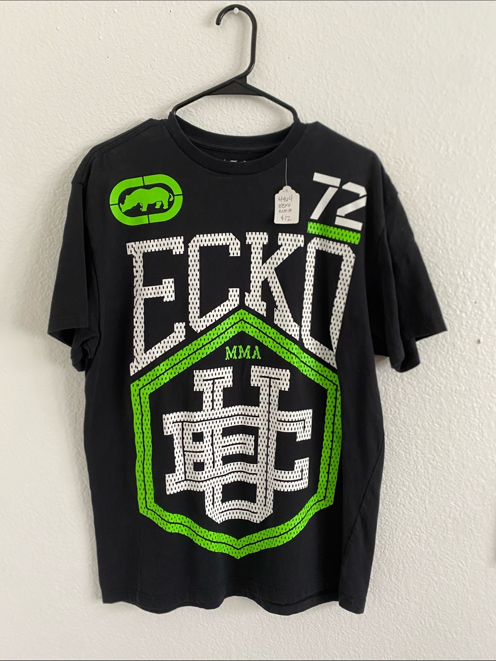 Ecko Unlimited Black Tee with White and Neon Green Graphic